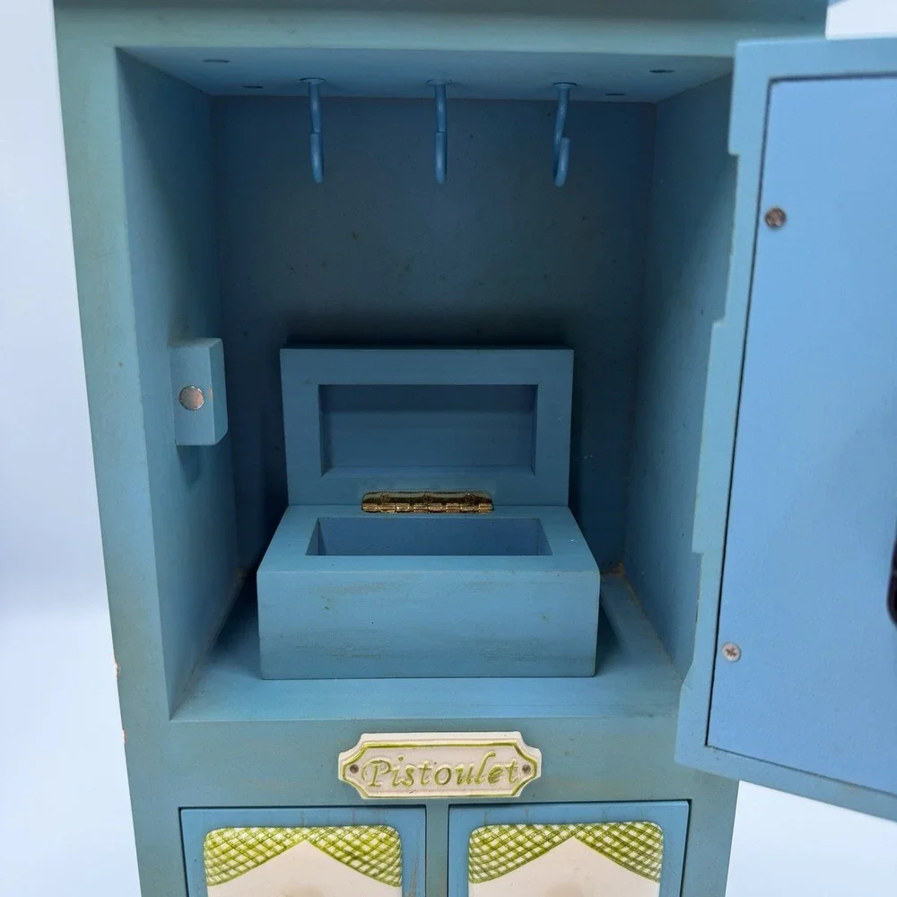 Pfaltzgraff Pistoulet Wooden Bulova Mantel Clock Blue Farmhouse Vintage Decor